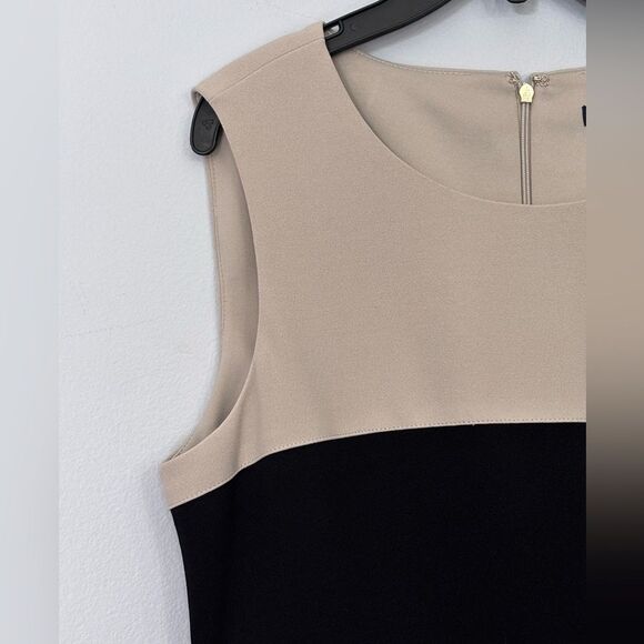 Tommy Hilfiger | Color block White Tan Black Tri-Tone Sleeveless Career Dress 10 - Picture 4 of 16